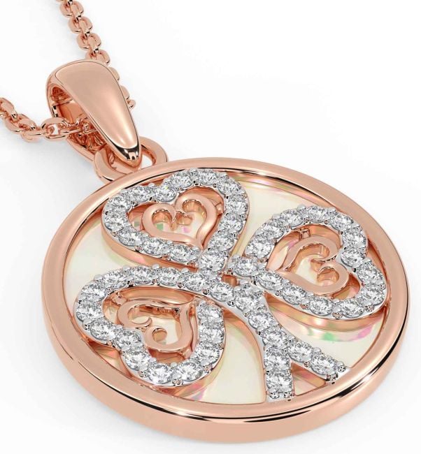 Diamond Rose Gold Shamrock Pearl Necklace