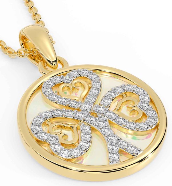 Diamant Gold Kleeblatt Perle Halskette