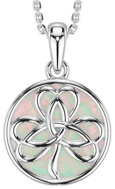 White Gold Shamrock Trinity Knot Pearl Necklace