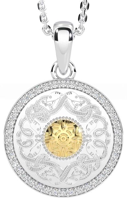 Diamond White Yellow Gold Celtic Warrior Necklace