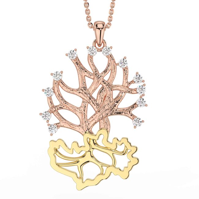 Diamond Rose Yellow Gold Celtic Tree of Life Necklace