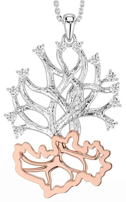 Diamond Rose Gold Silver Celtic Tree of Life Necklace