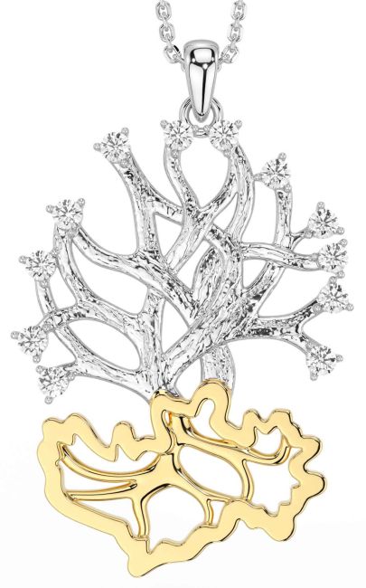 Diamond Gold Silver Celtic Tree of Life Necklace