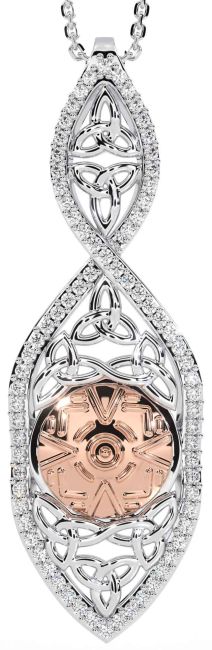 Diamond Rose Gold Silver Celtic Warrior Trinity knot Necklace