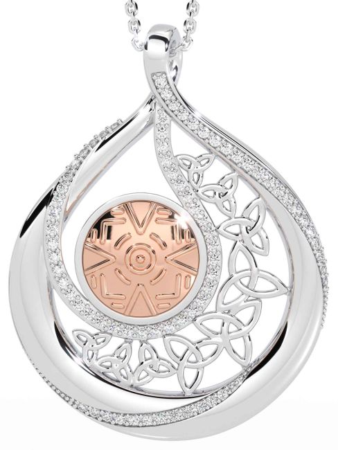 Diamond Rose Gold Silver Celtic Warrior Trinity Knot Necklace