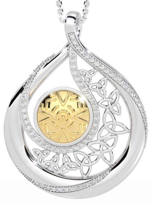 Diamond Gold Silver Celtic Warrior Trinity Knot Necklace