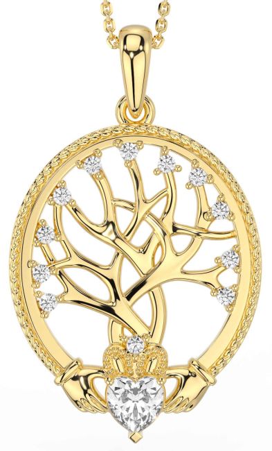 Diamond Gold Claddagh Tree of Life Necklace