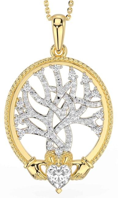 Diamond Gold Claddagh Celtic Tree of Life Necklace