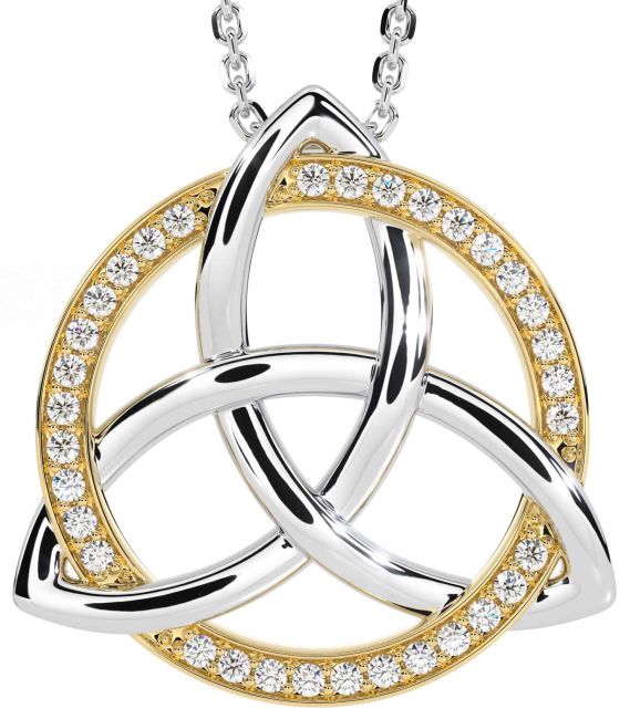 Diamond Gold Silver Celtic Trinity Knot Necklace