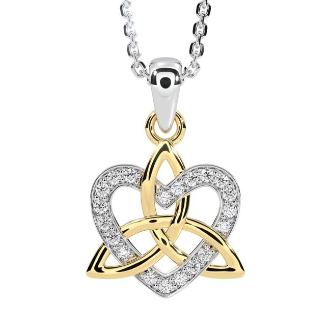 Diamond Gold Silver Celtic Trinity Knot Heart Necklace