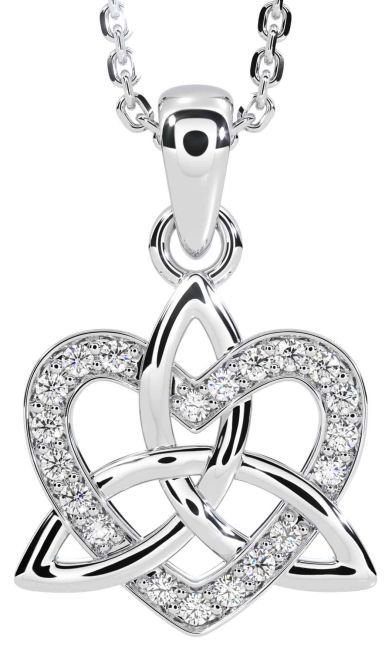 Diamond Silver Celtic Trinity Knot Heart Necklace