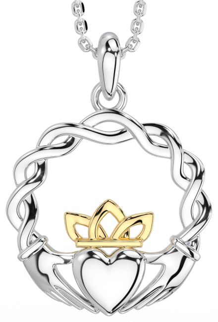Gold Silver Celtic Claddagh Necklace