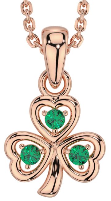 Emerald Rose Gold Silver Shamrock Necklace