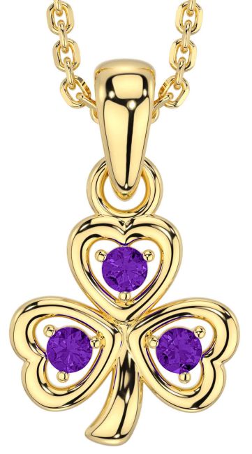 Amethyst Gold Silver Shamrock Necklace