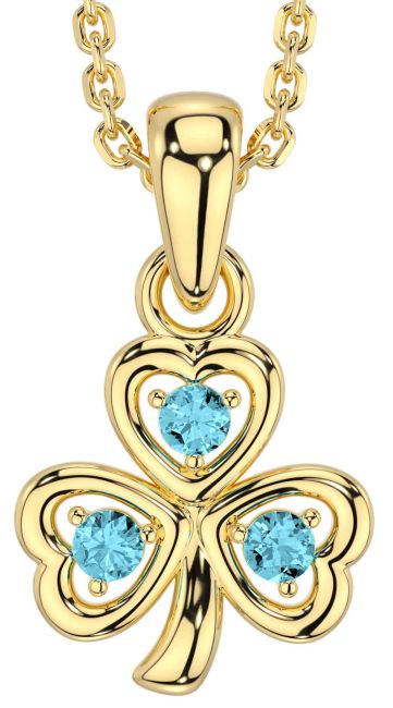 Aquamarine Gold Silver Shamrock Necklace