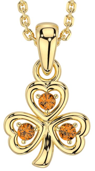 Citrine Gold Silver Shamrock Necklace