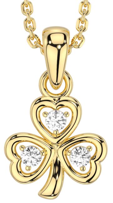 Diamond Gold Silver Shamrock Necklace