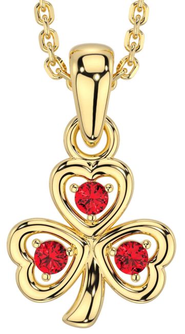 Ruby Gold Silver Shamrock Necklace