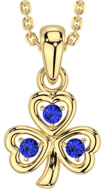 Sapphire Gold Silver Shamrock Necklace
