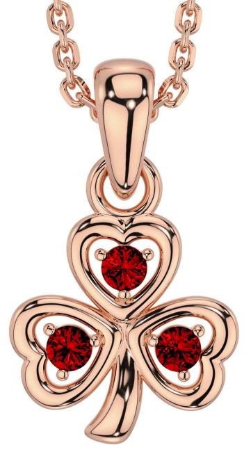 Garnet Rose Gold Shamrock Necklace