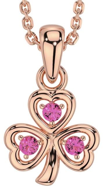 Pink Tourmaline Rose Gold Shamrock Necklace