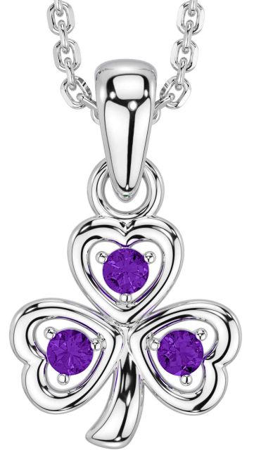 Amethyst Silver Shamrock Necklace