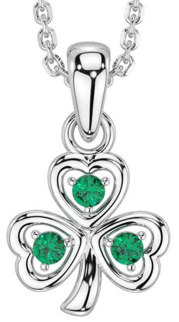 Emerald Silver Shamrock Necklace