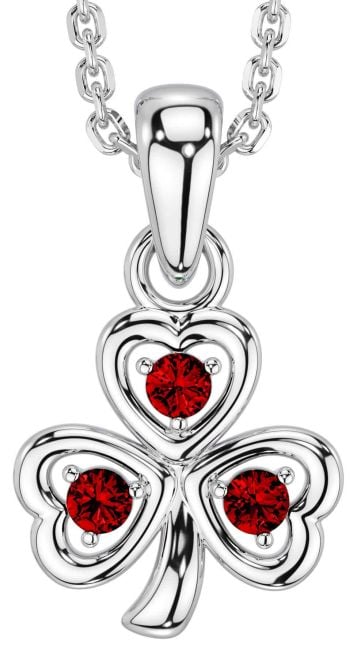 Garnet Silver Shamrock Necklace