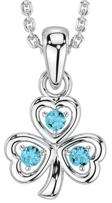 Aquamarine White Gold Shamrock Necklace