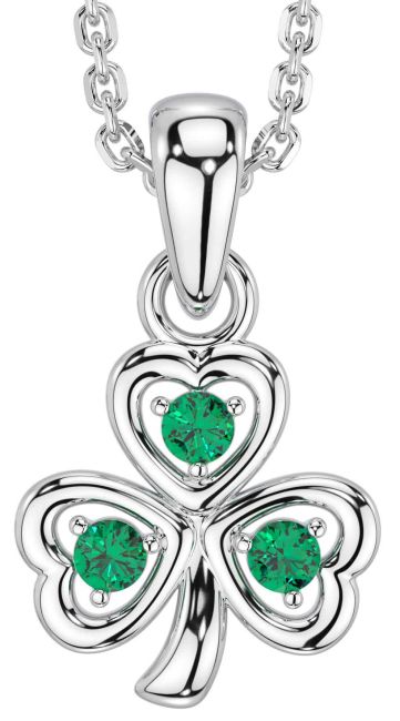 Emerald White Gold Shamrock Necklace