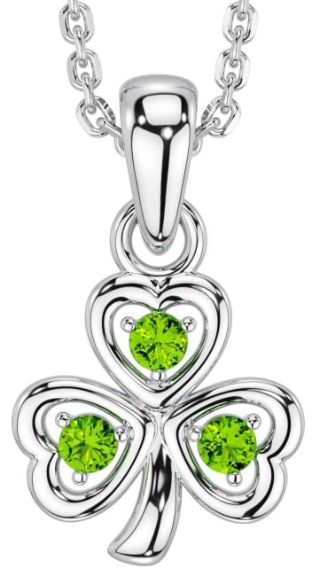 Peridot White Gold Shamrock Necklace