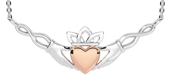 Rose Gold Silver Claddagh Necklace