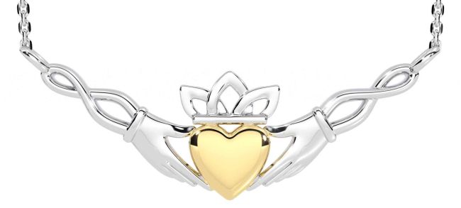 White Yellow Gold Claddagh Necklace