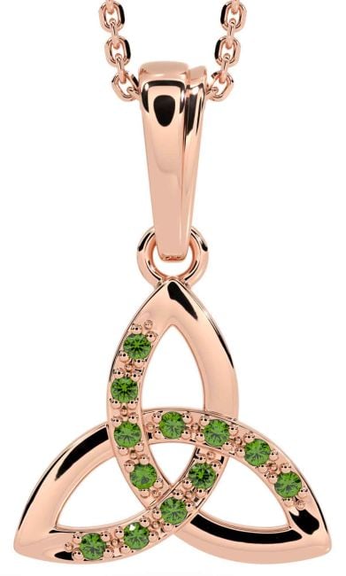 Emerald Rose Gold Silver Celtic Trinity Knot Necklace
