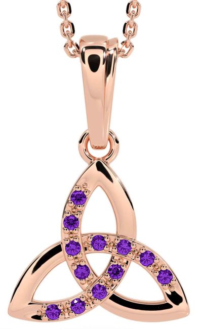 Amethyst Rose Gold Celtic Trinity Knot Necklace