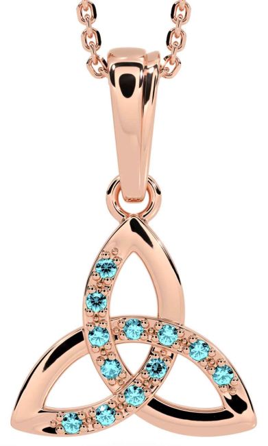 Aquamarine Rose Gold Celtic Trinity Knot Necklace