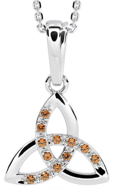 Citrine White Gold Celtic Trinity Knot Necklace
