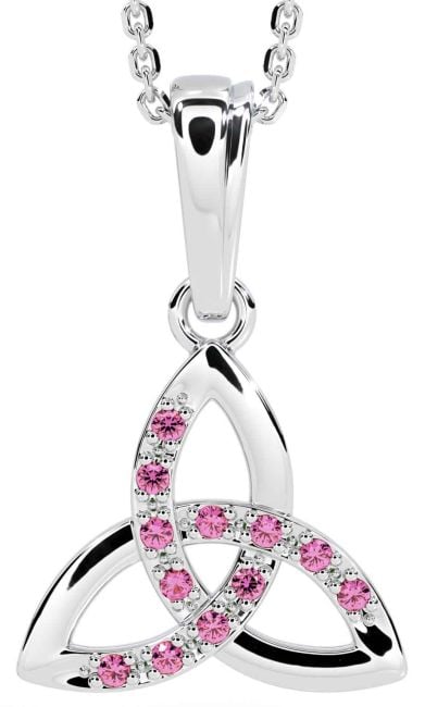 Pink Tourmaline White Gold Celtic Trinity Knot Necklace