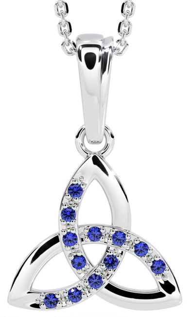Sapphire White Gold Celtic Trinity Knot Necklace