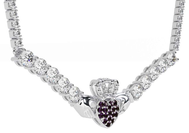 Diamond Alexandrite White Gold Claddagh Necklace