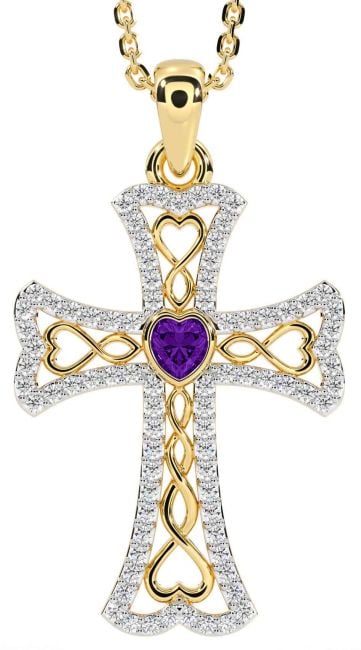 Diamond Amethyst Gold Silver Celtic Cross Necklace