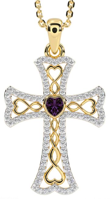 Diamond Alexandrite Gold Silver Celtic Cross Necklace