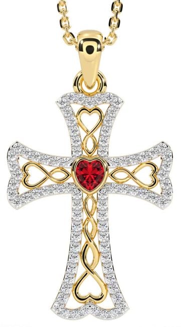 Diamond Ruby Gold Silver Celtic Cross Necklace