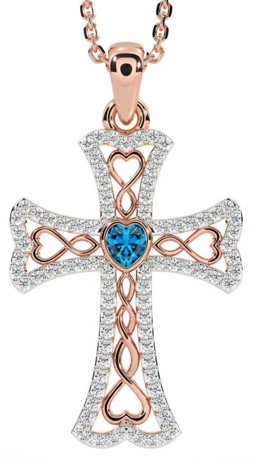 Diamond Topaz Rose Gold Celtic Cross Necklace