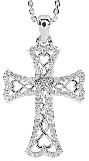 Diamond Silver Celtic Cross Necklace