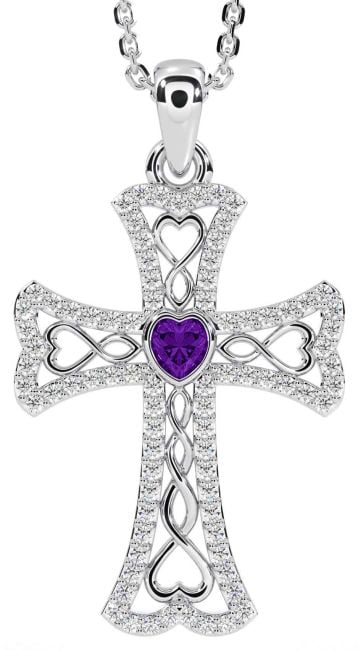 Diamond Amethyst White Gold Celtic Cross Necklace