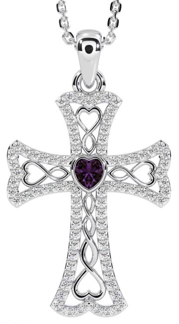 Diamond Alexandrite White Gold Celtic Cross Necklace