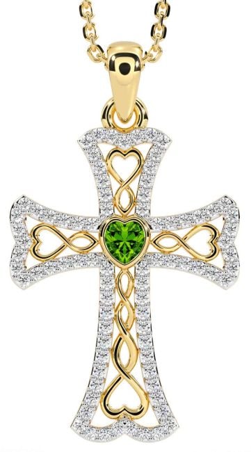 Diamond Peridot Gold Celtic Cross Necklace