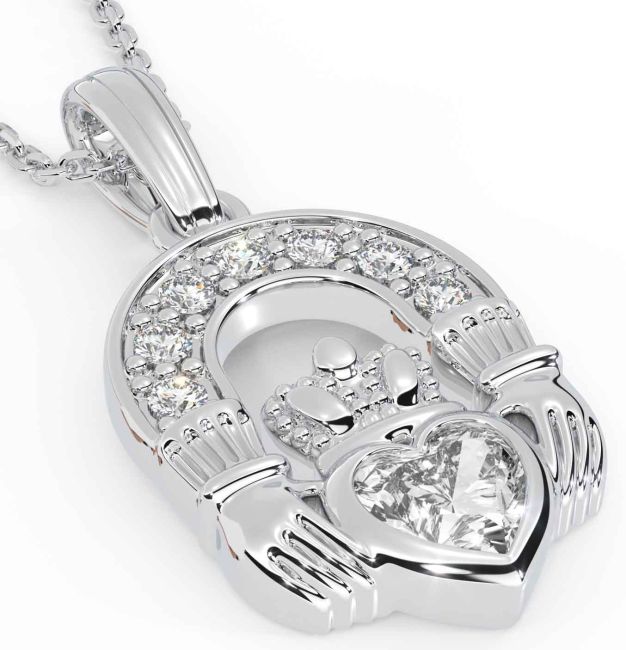 Diamond Silver Claddagh Necklace