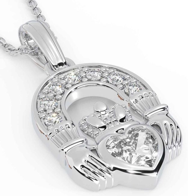 Diamond White Gold Claddagh Necklace